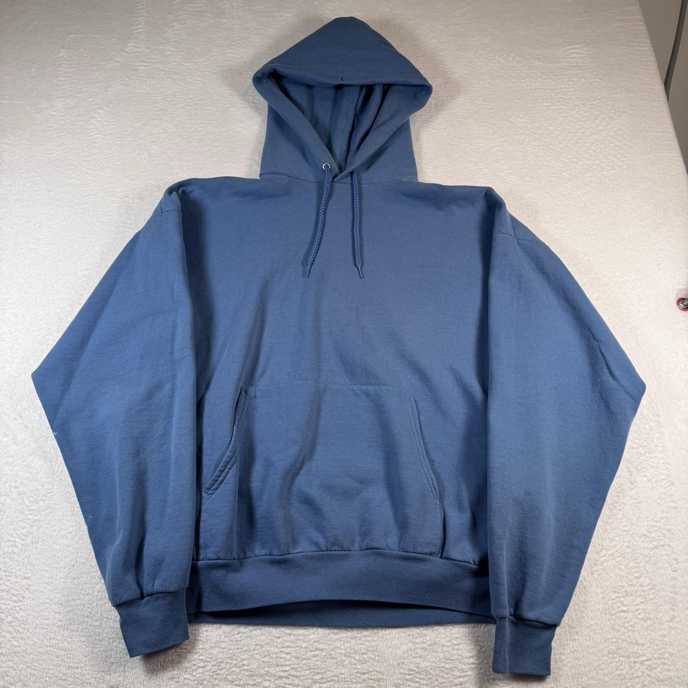 Vintage Hanes Blank Hoodie Sweatshirt‎ Mens XL Blue Pullover Fleece Pocket